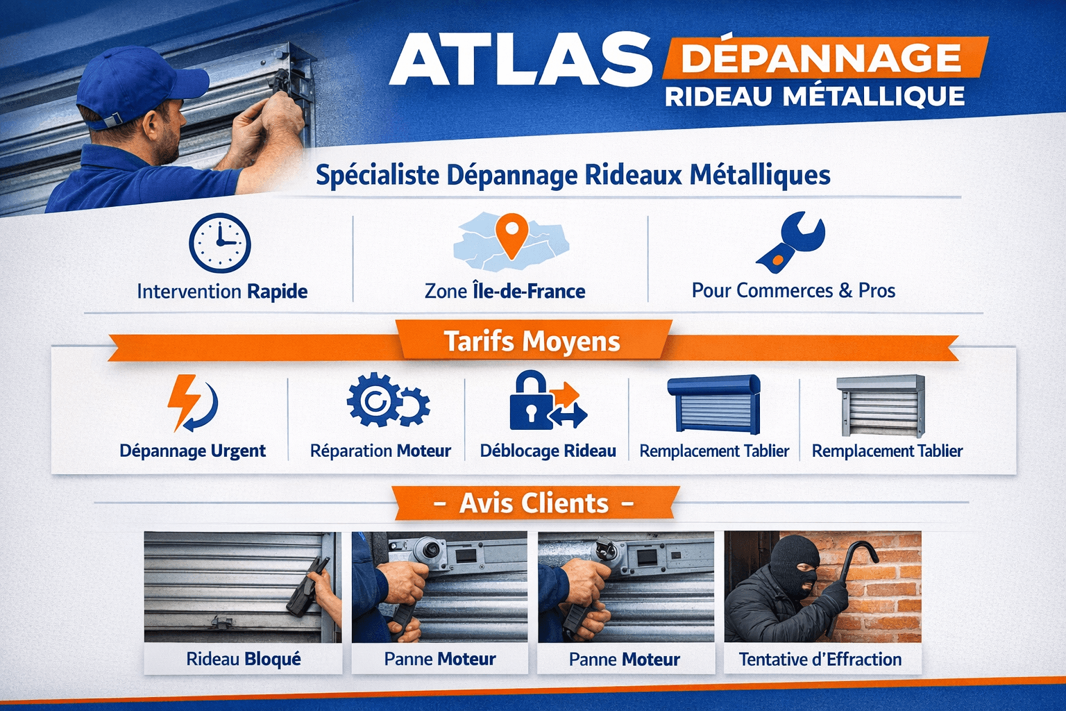 Atlas Dépannage rideau métallique : avis, services et tarifs en 2026