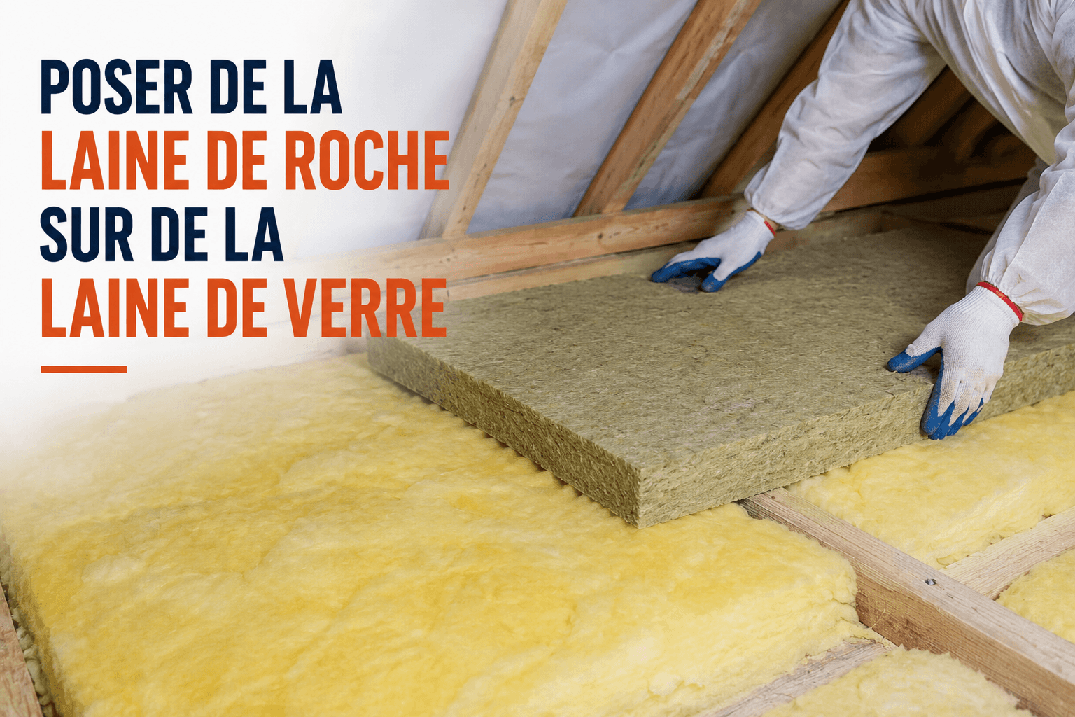 Poser de la laine de roche sur de la laine de verre